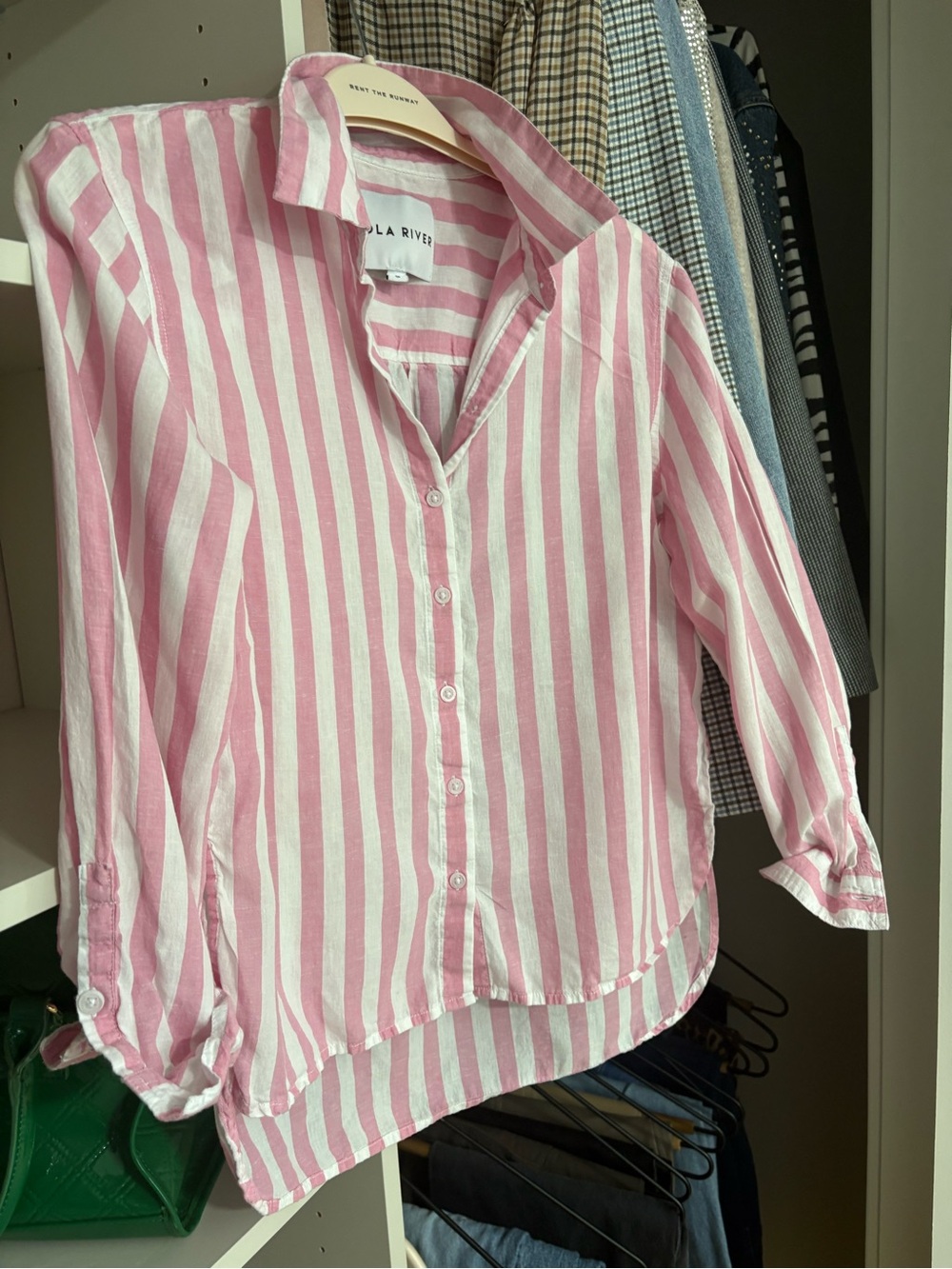 Lola River Pink & White Striped Button-Down Shirt Linen - Picture 3 of 5